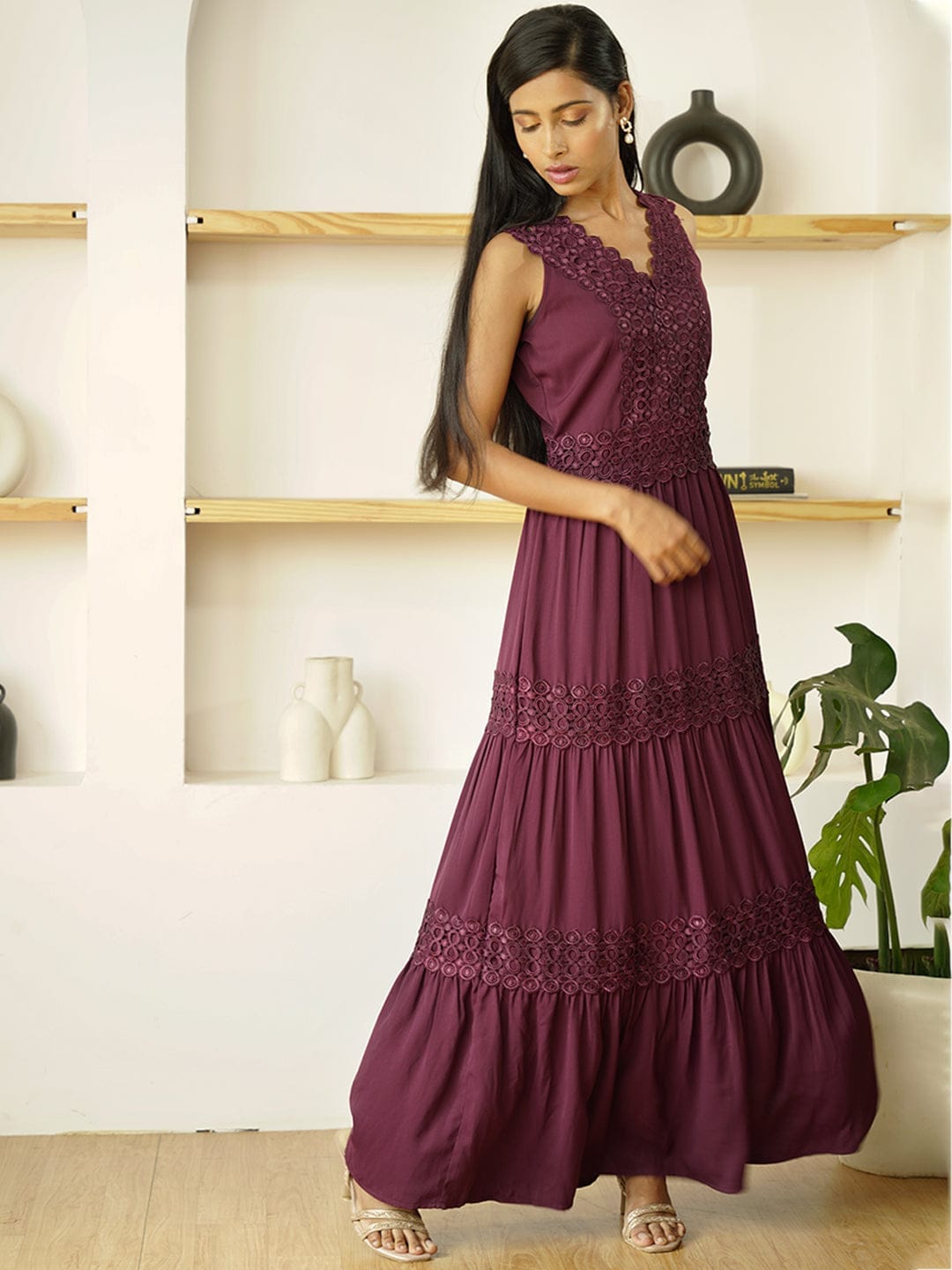 Wine Solid Moss Rayon Maxi Dress Wine Solid Moss Rayon Maxi Dress