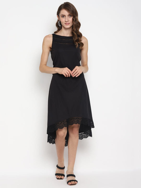 Black Lace Inserts Jersey Knit Dress