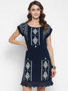 Blue Embroidered Rayon Shift Dress