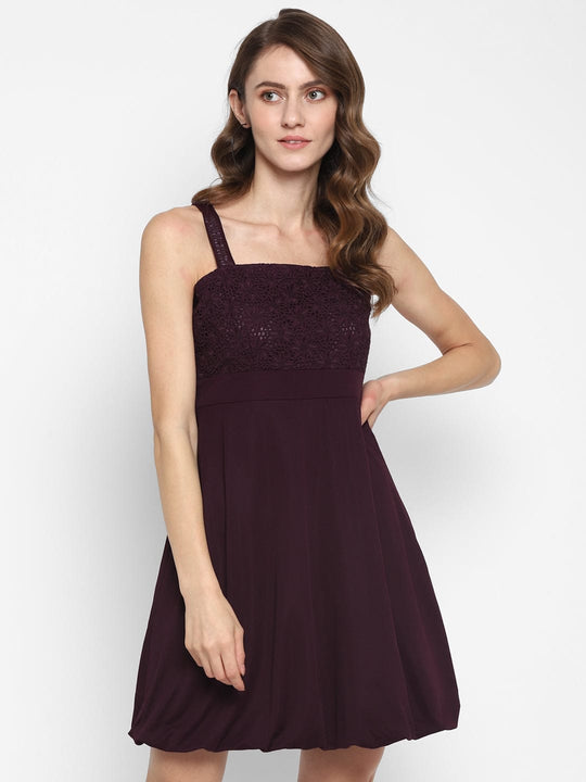 Wine Solid Jersey Knit Dress