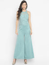 MINT BLUE Lace Inserts Satin Jumpsuit