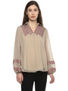 Beige Solid Georgette Top - Taurusshop.com