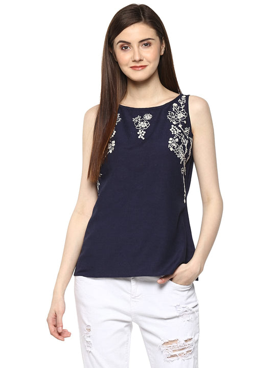 Blue Solid Cambric Top