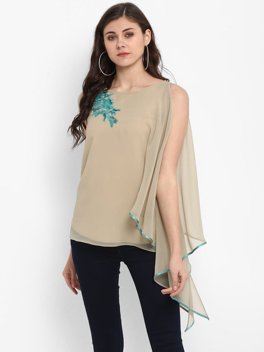 Beige Solid Georgette Top