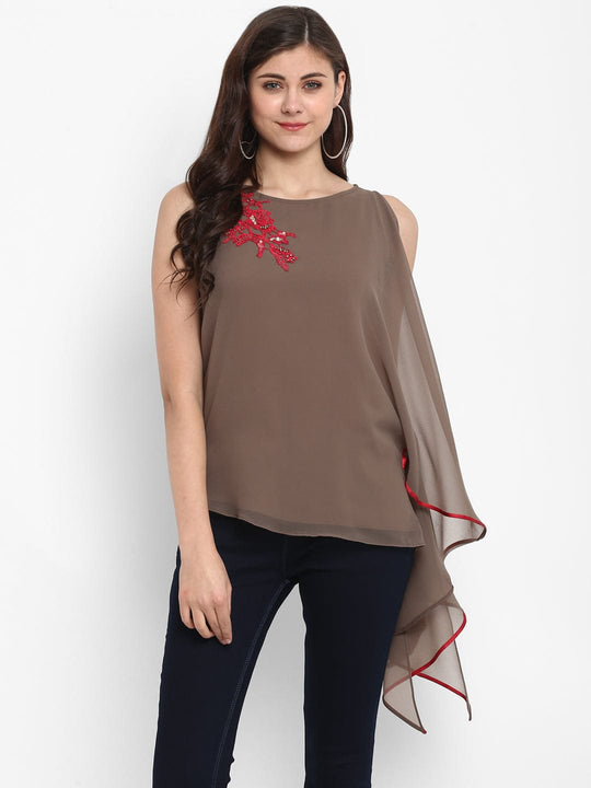 Brown Solid Georgette Top