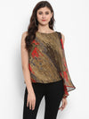 Olive Green Printed Georgette Top - Taurusshop.com