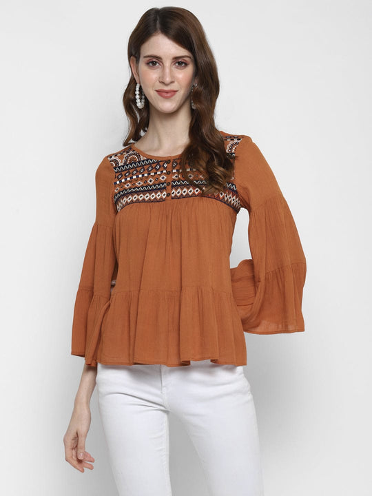 Rust Solid Rayon Crepe Top