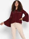 Wine Embroidered Rayon Crepe Top