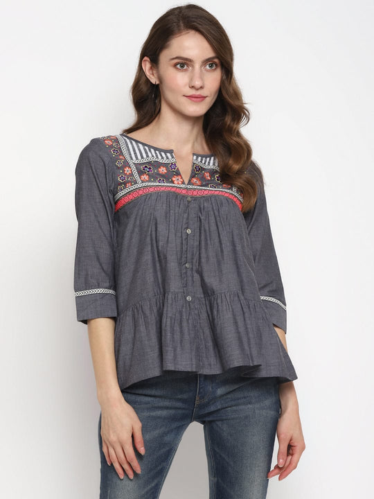 Grey Chambrey Chambray Top