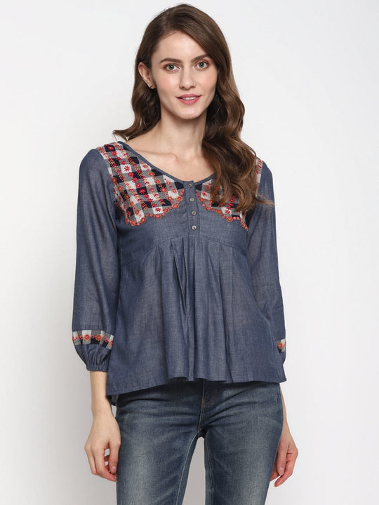 Blue Chambrey Chambray Top