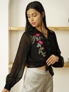 Black Embroidered Georgette Shirt