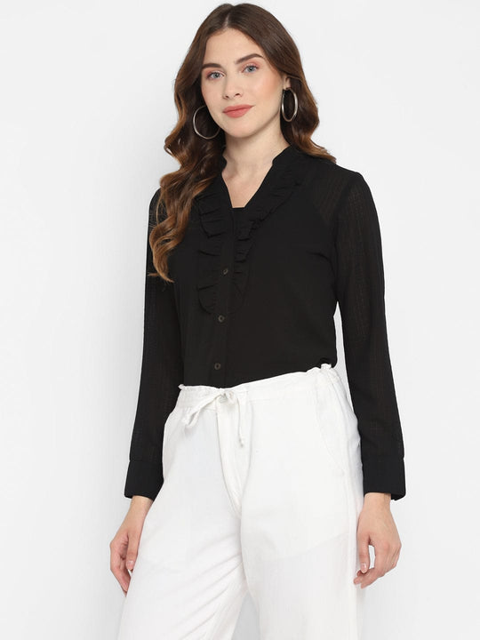 Black Solid Crepe Shirt