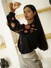 Black Embroidered Rayon Crepe Top