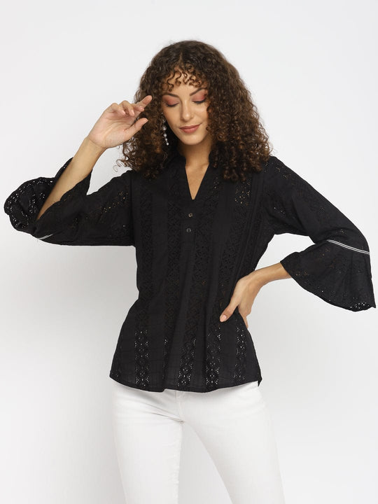 Black Embroidered Schiffli Top