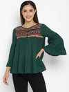 Green Embroidered Rayon Crepe Top