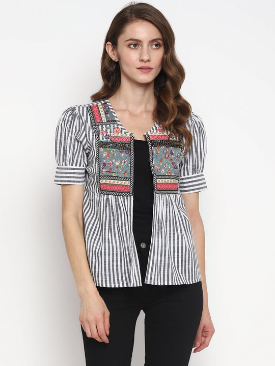 White Striped Yarn Dyed Woven Jacket