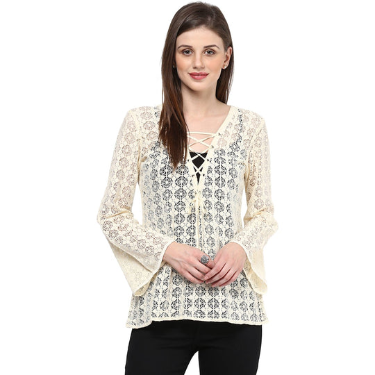 Ivory Solid Crochet Top