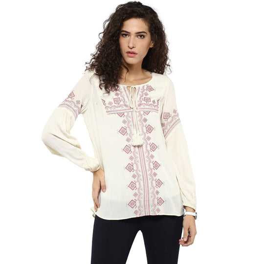 Ivory Solid Rayon Crepe Top