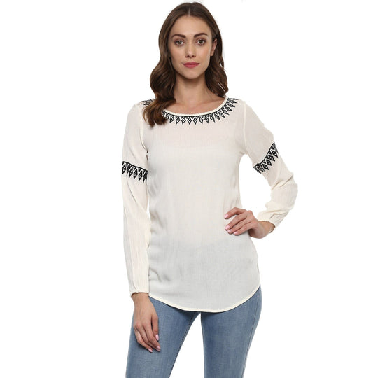 Ivory Solid Rayon Crepe Top