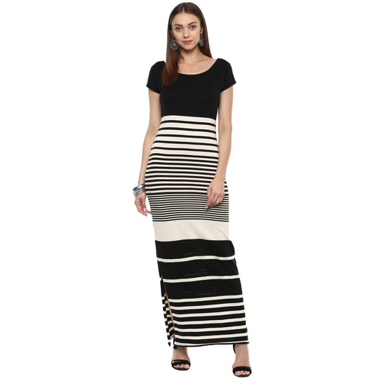 Black Solid Jersey Knit Maxi Dress