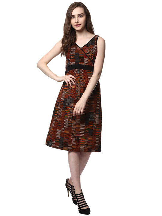 Rust Printed Rayon Dress