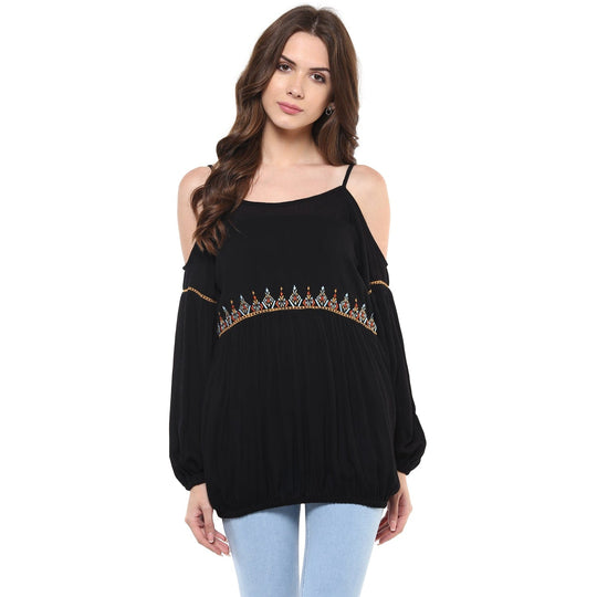 Black Solid Rayon Crepe Blouse