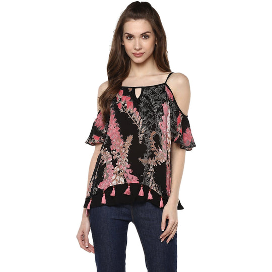 Black Printed Rayon Crepe Top