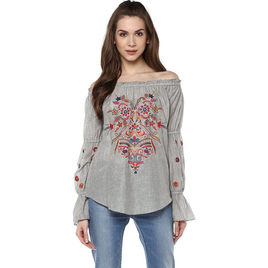 Grey Solid Cambric Top