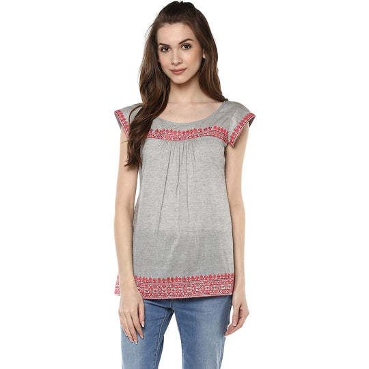 Grey Solid Cambric Top