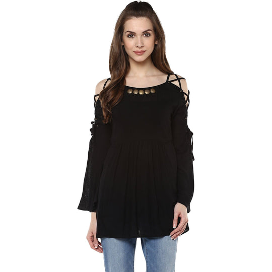 Black Solid Rayon Crepe Top