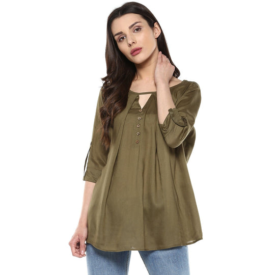 Olive Green Solid Modal Rayon Top