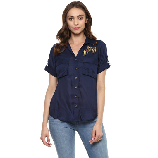 Blue Solid Modal Rayon Shirt