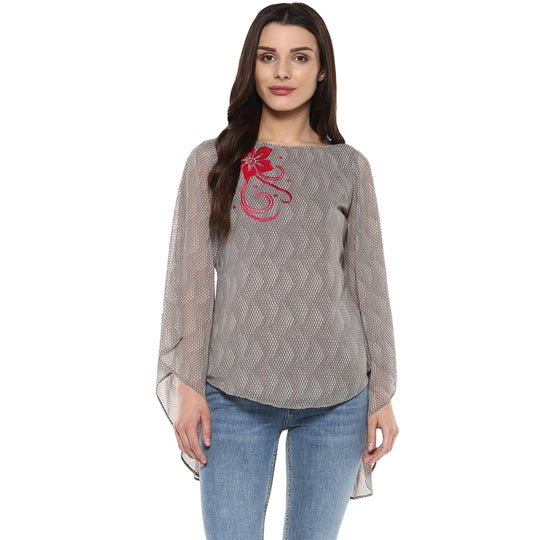 Grey Printed Georgette Top