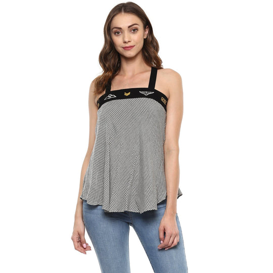 Grey Plaid Checks Yarn Dyed Woven Top