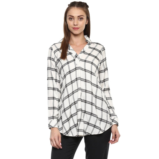 Ivory Plaid Checks Modal Rayon Shirt