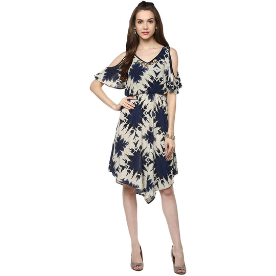 Ivory Printed Rayon Crepe Dress