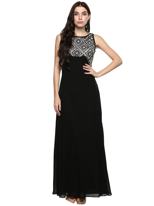 Black Solid Georgette Dress