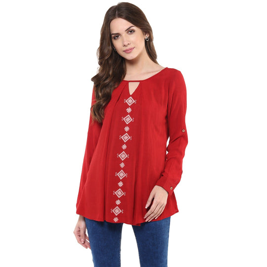 Maroon Solid Rayon Crepe Top
