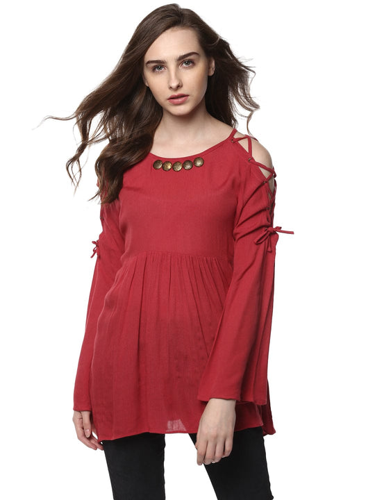 Pink Solid Rayon Crepe Top